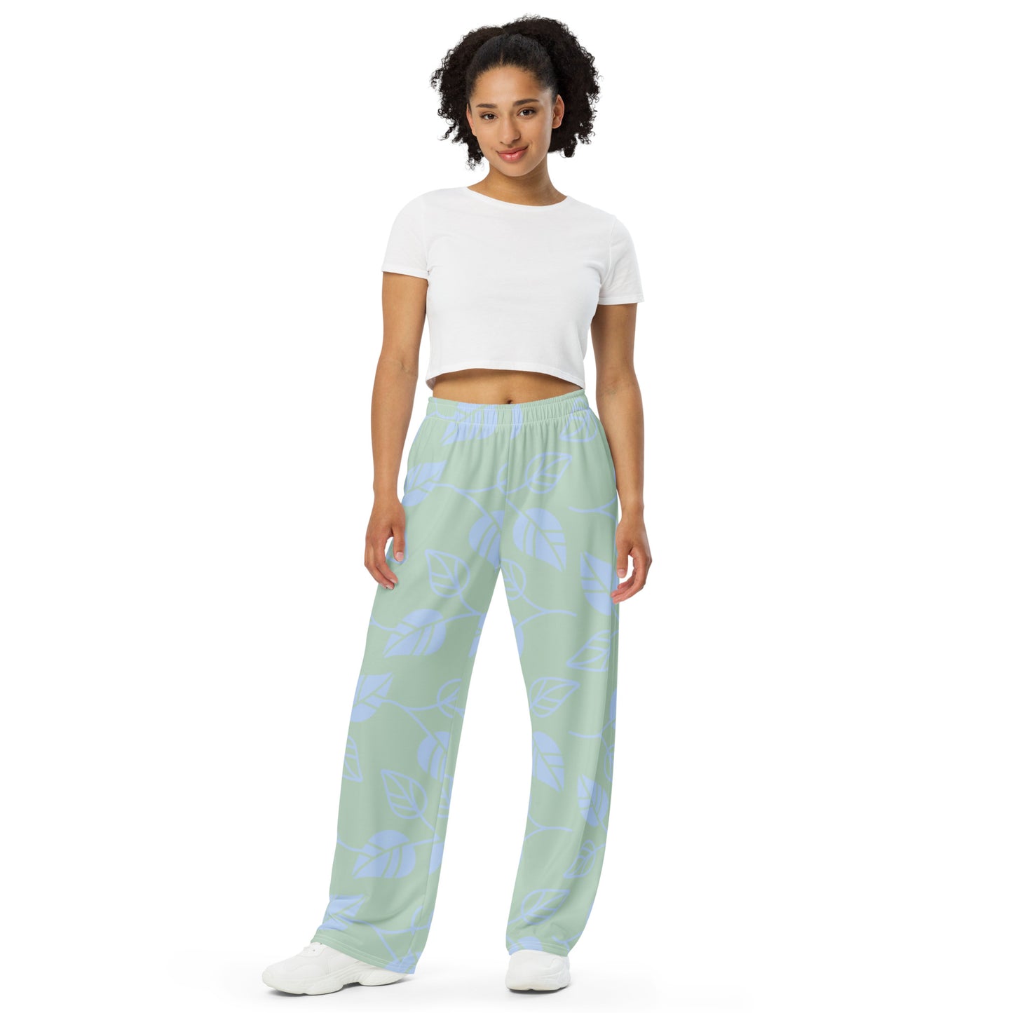 Pastel Leaves - All-over print unisex wide-leg pants