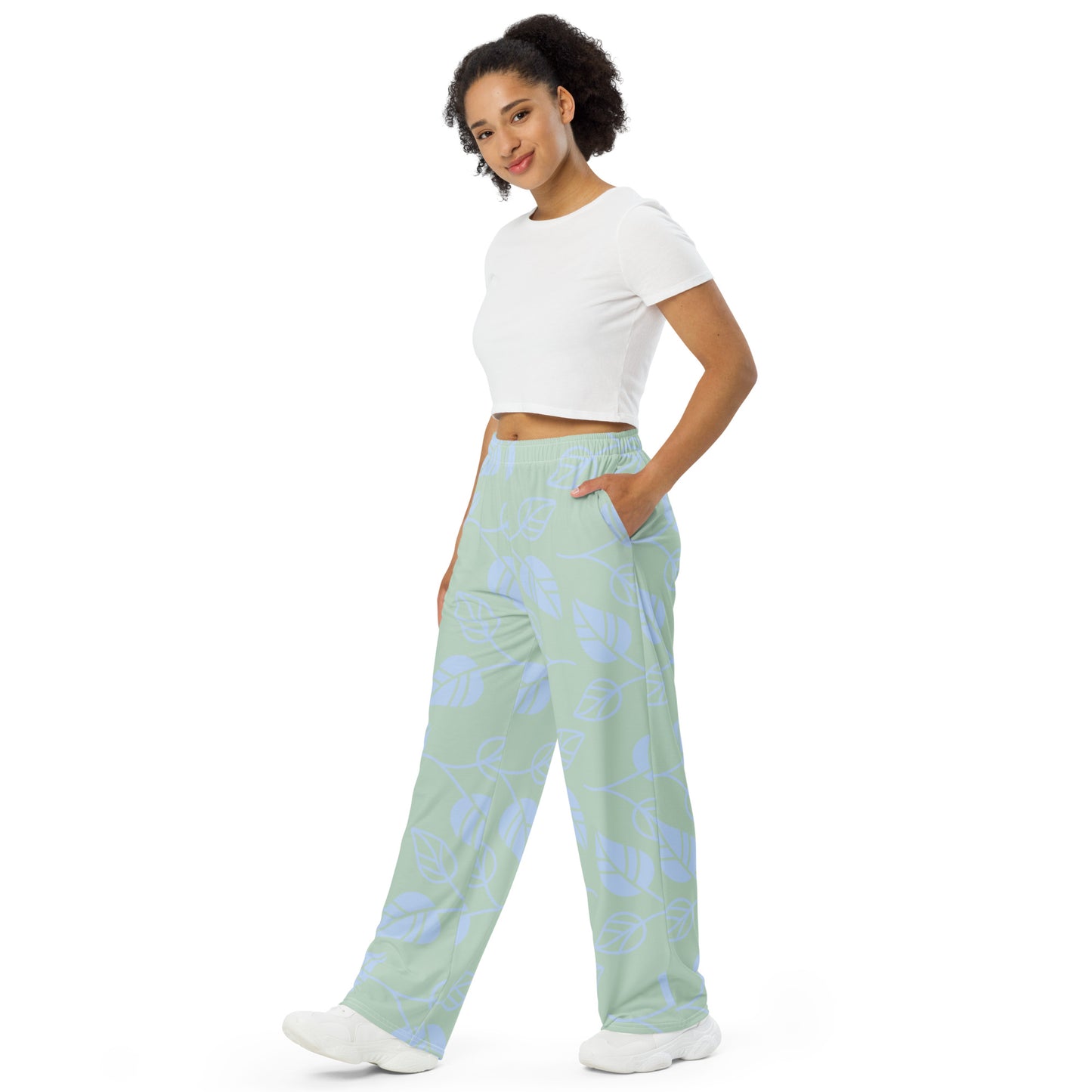 Pastel Leaves - All-over print unisex wide-leg pants